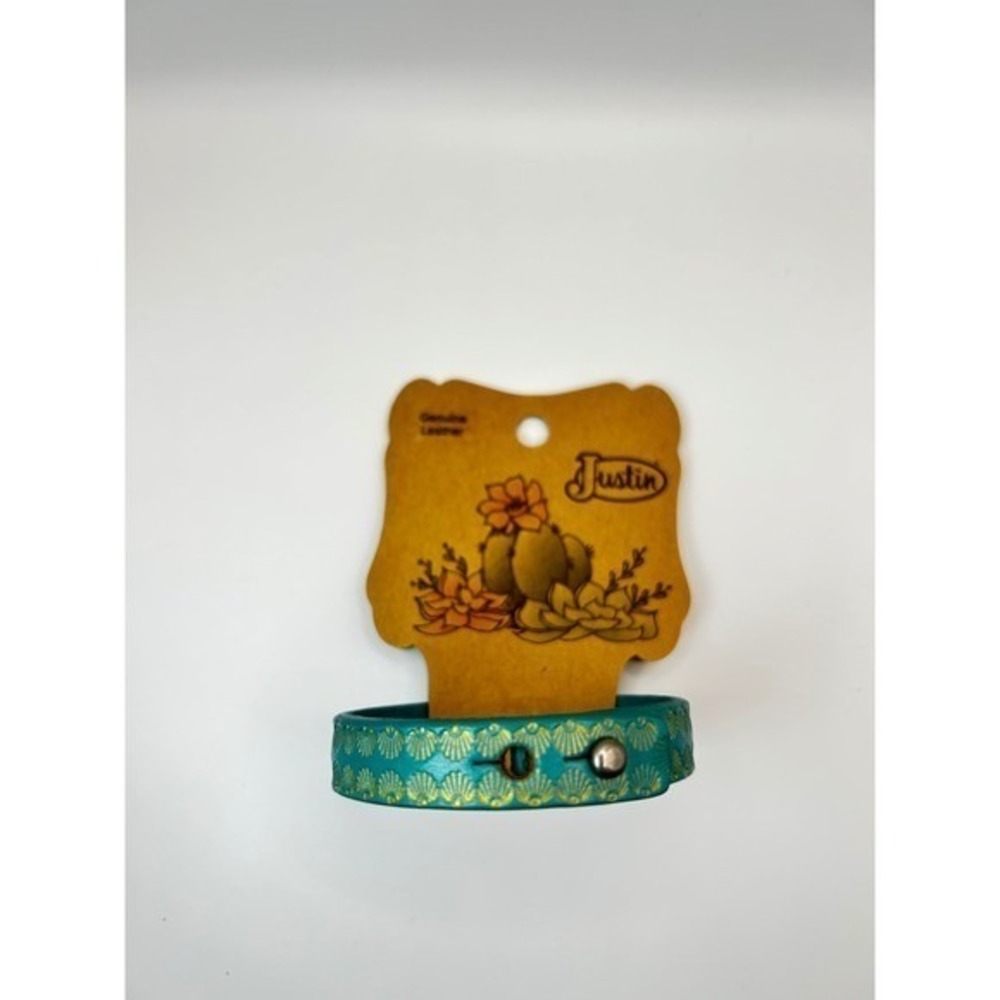 Justin Turquoise Gold Embossed Leather‎ Cuff Bracelet